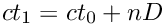 \[
ct_1  =  ct_0 + n D
\]